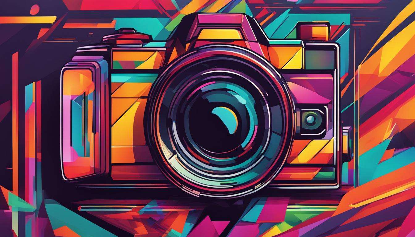 A vibrant camera on a vivid background.