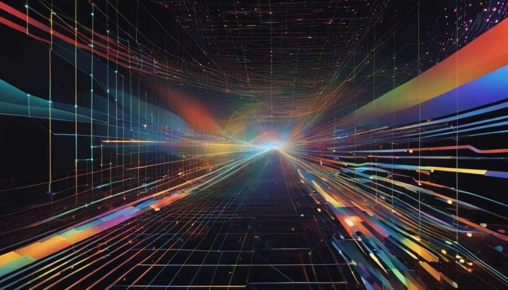 An abstract image of a futuristic tunnel with video analytics.