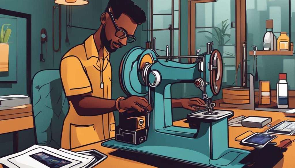 A video production in Johannesburg showcasing a man expertly working on a sewing machine.