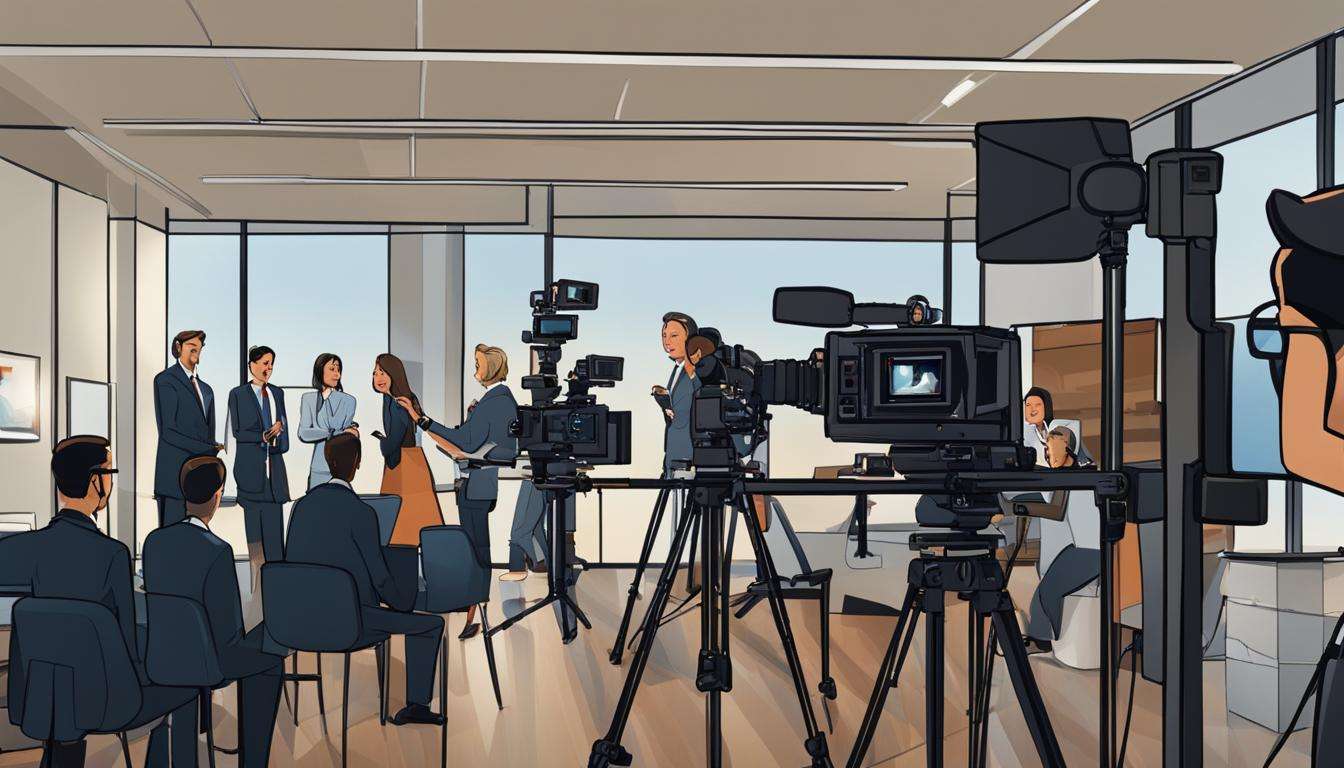 A corporate videography capturing a group of people in a conference room.